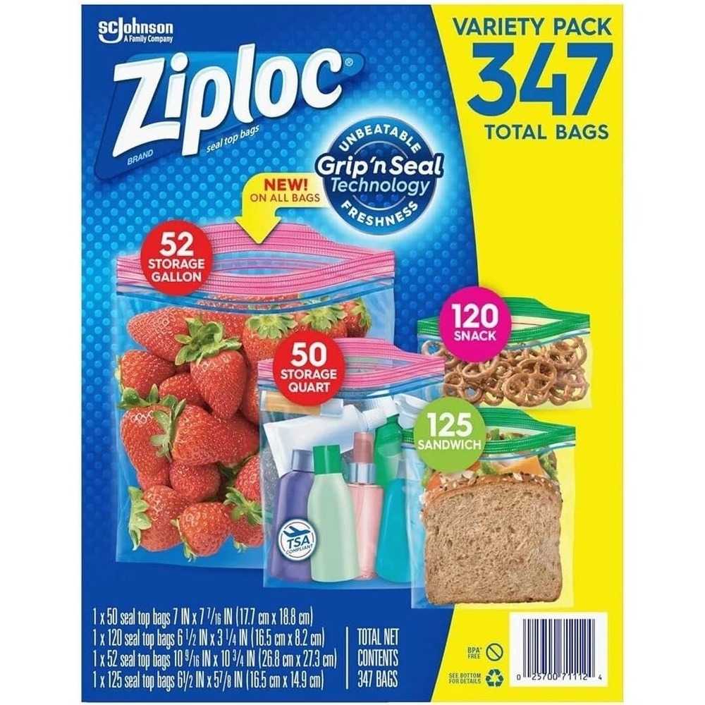 Ziploc 347-Count Variety Pack –‎ Gallon, Quart, Sandwich & Freezer Bags Combo